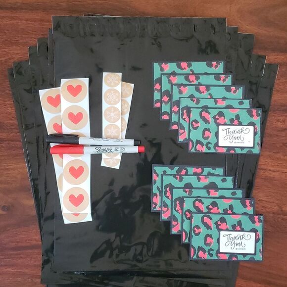 Hand Crafted Other - 40 PIECE CUSTOM SHIPPING BUNDLE THANK YOU CARDS STICKERS POLYMAILERS